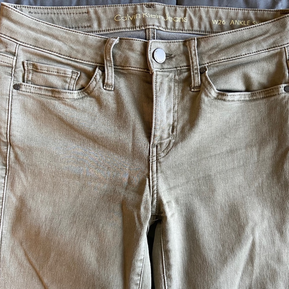 Calvin Klein Light Olive Ankle Skinny Jeans - Picture 2 of 4
